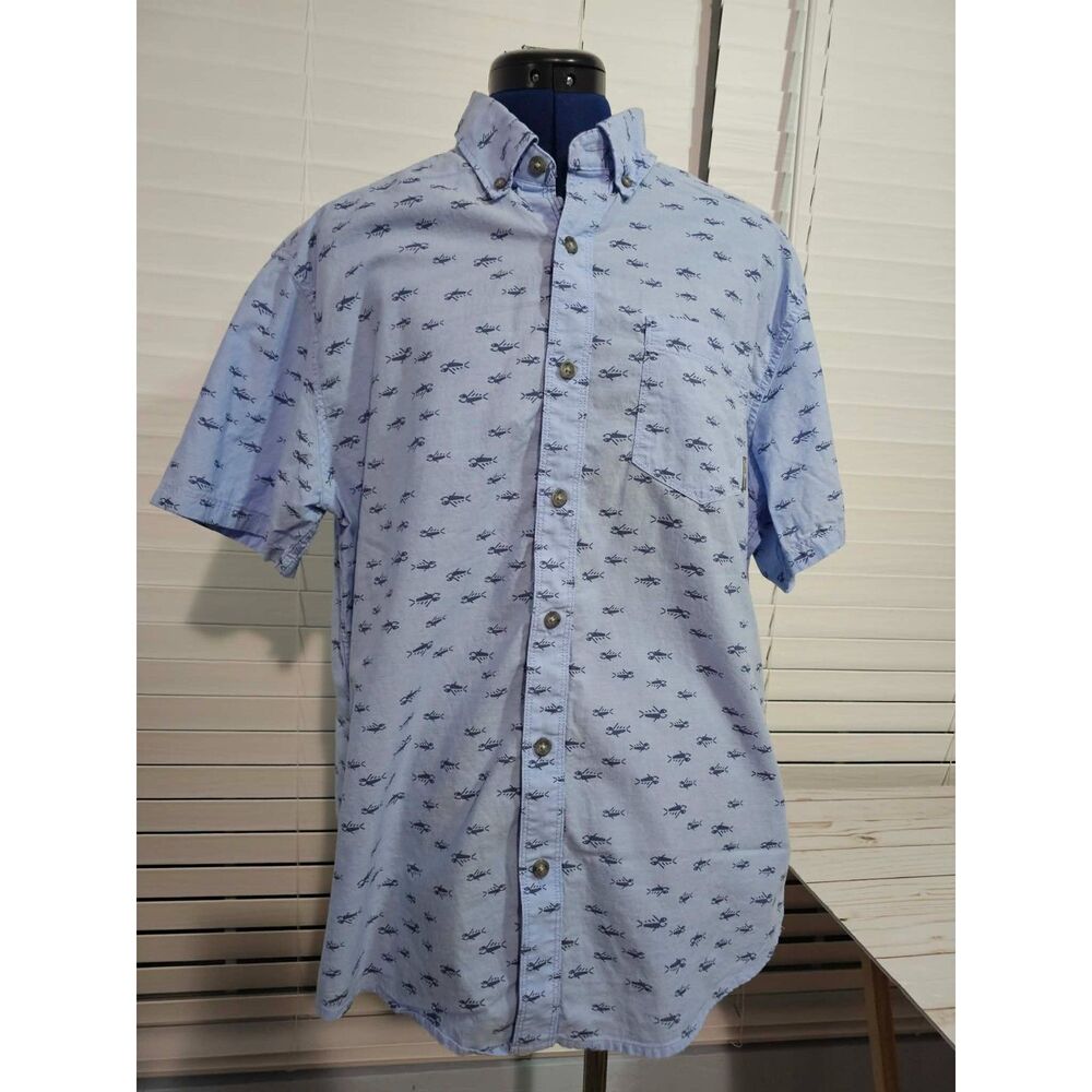 Eddie Bauer Men’s L Fish Skeleton Print Shirt 100% Cotton Classic Fit